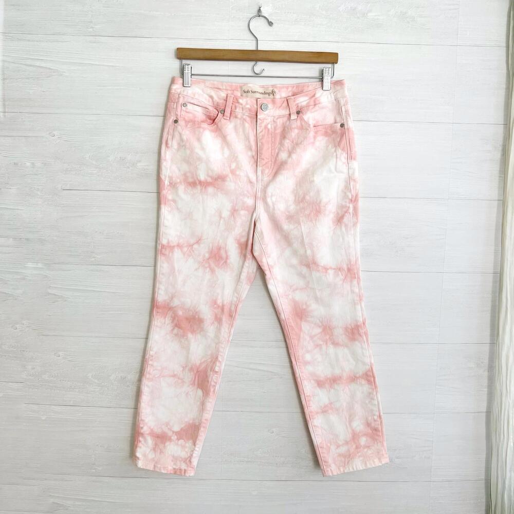 Soft Surroundings - Pink tie-dye cropped tapered jeans sz 10P